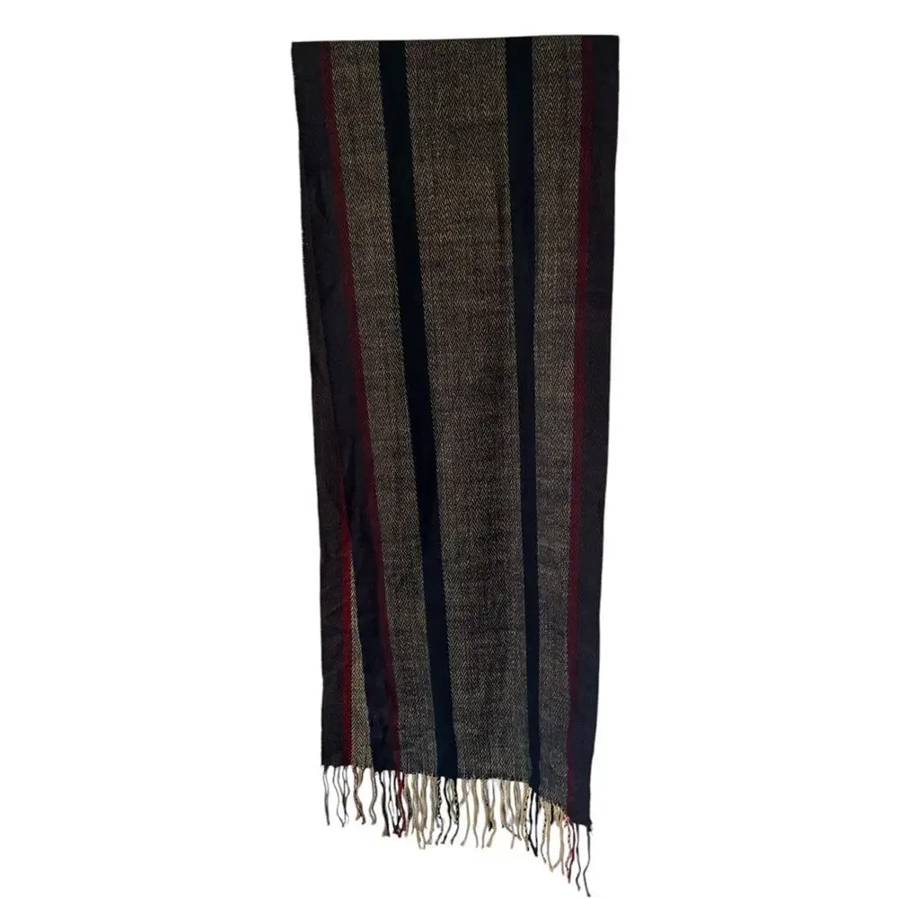 Men’s Unbranded Dark Stripe Fringe Cashmere Scarf 12.5x66